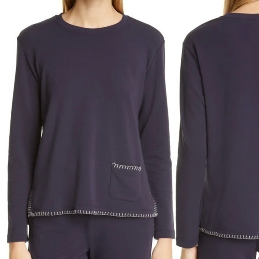 L'AGENCE Christy Contrast Stitch Top in Midnight Size M